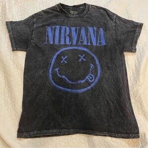 Nirvana Black Blue Graphic T-Shirt Medium Women’s Acid Wash Cotton Band Tee